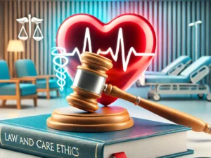 DALL·E 2025-01-21 11.21.56 - A 3D, polished, and professional cover image for an online course titled 'Law and Ethics in a Care Setting'. The design includes a realistic judge's g.png