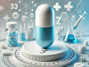 DALL·E 2025-01-21 12.52.42 - A 3D-rendered image for an online course titled 'Basic Pharmaceutical Calculations.' The central focus is a large, realistic pill or capsule placed in.png